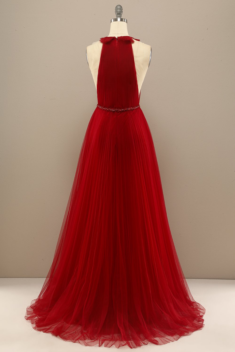Red Pleated Long Chiffon Prom Dress    cg20033