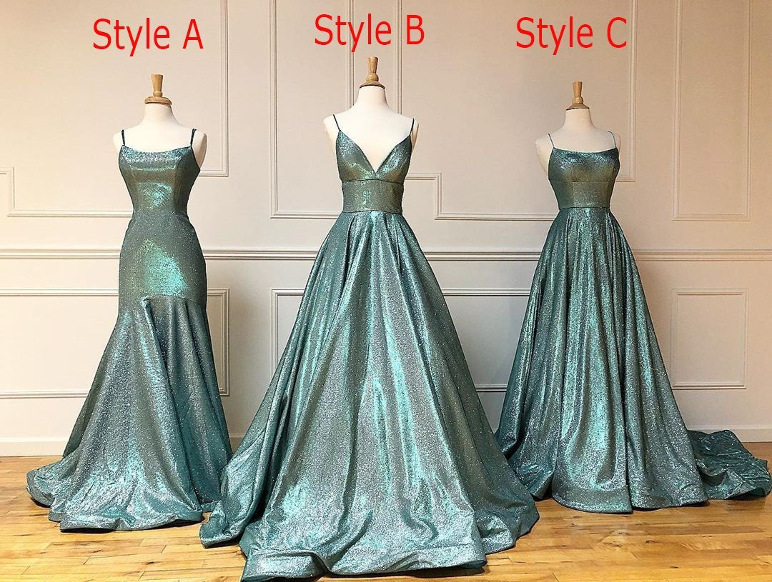 A-line Spaghetti Straps Long Prom Dresses Sparkly Evening Gowns    cg20077