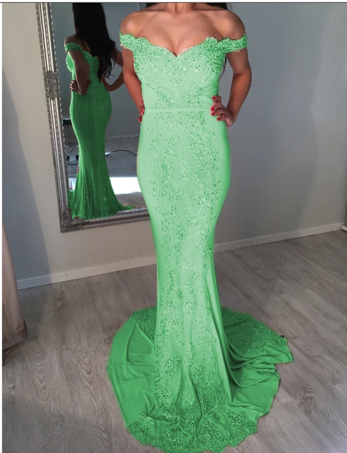 Sexy Off Shoulder Mermaid Prom Dresses Appliques    cg20158
