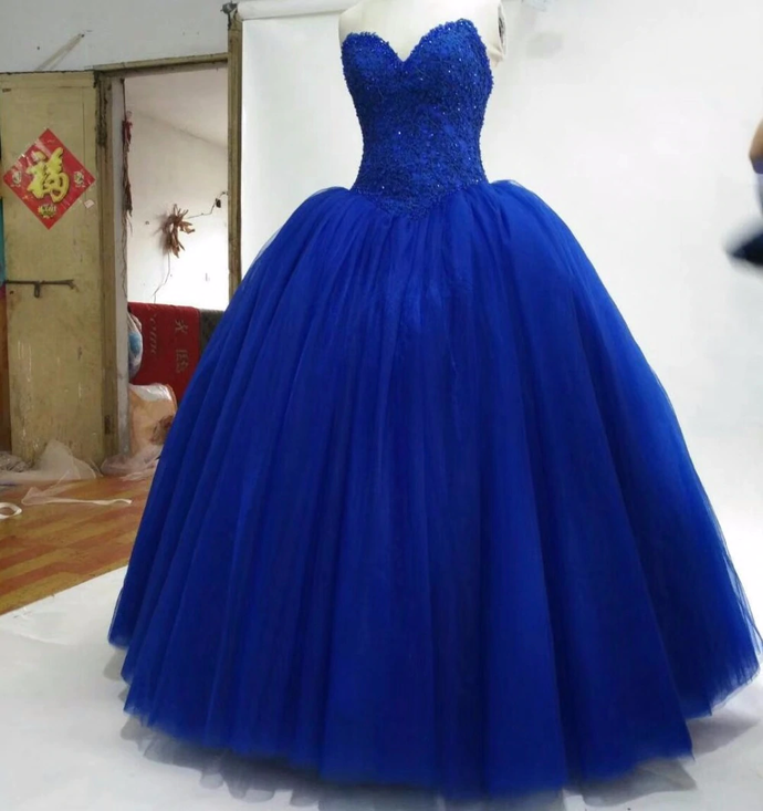Sweetheart Puffy Royal Blue Tulle skirt Ball Gown Sweet 16 Quinceanera Dresses Prom Dress    cg20161