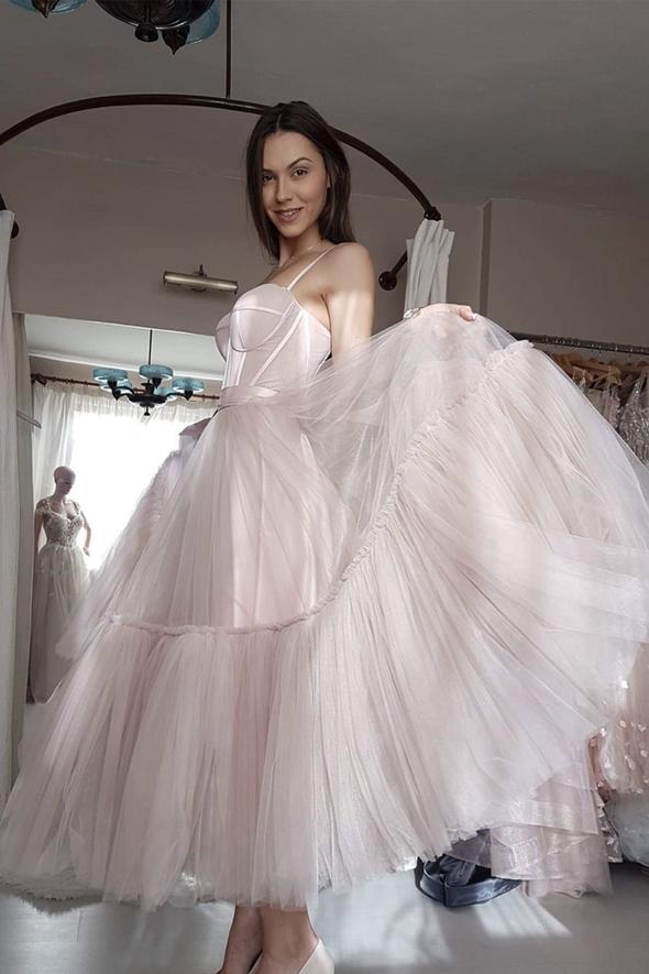 Cute tulle short prom dress light pink evening dress    cg20182