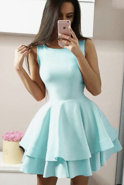 Cute A Line Satin Ruffle Homecoming Dresses cg2019