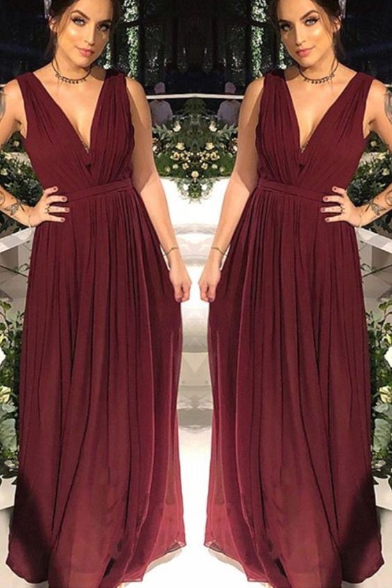 Bridesmaid Dresses Long Chiffon Pleated V Neck Floor Length Formal Gowns prom dresses    cg20216