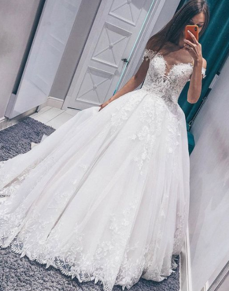 White tulle lace off shoulder long prom dress, evening dress cg2023