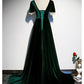 Dark Green Velvet Short Sleeves A-Line Prom Dress    cg20259
