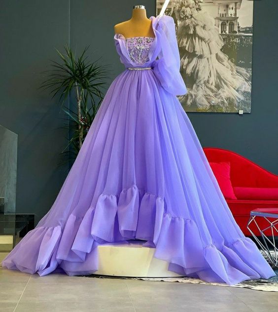 A line long prom dress, purple evening dress    cg20282