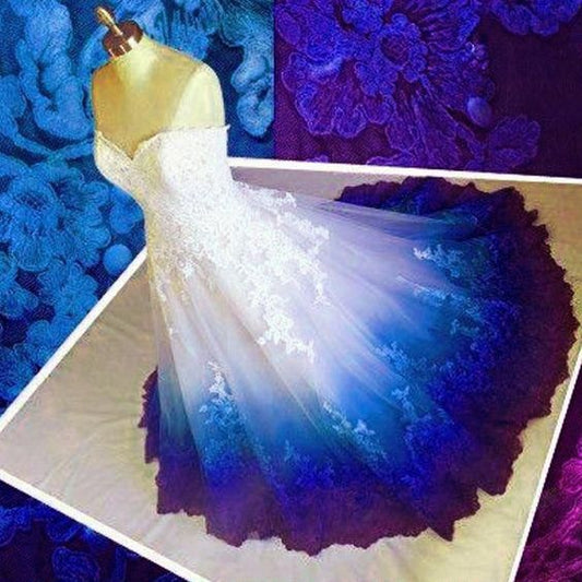 Royal Blue Ombre Prom Dress Sweetheart, Ball Gown Lace Applique Long prom dress 2021    cg20329