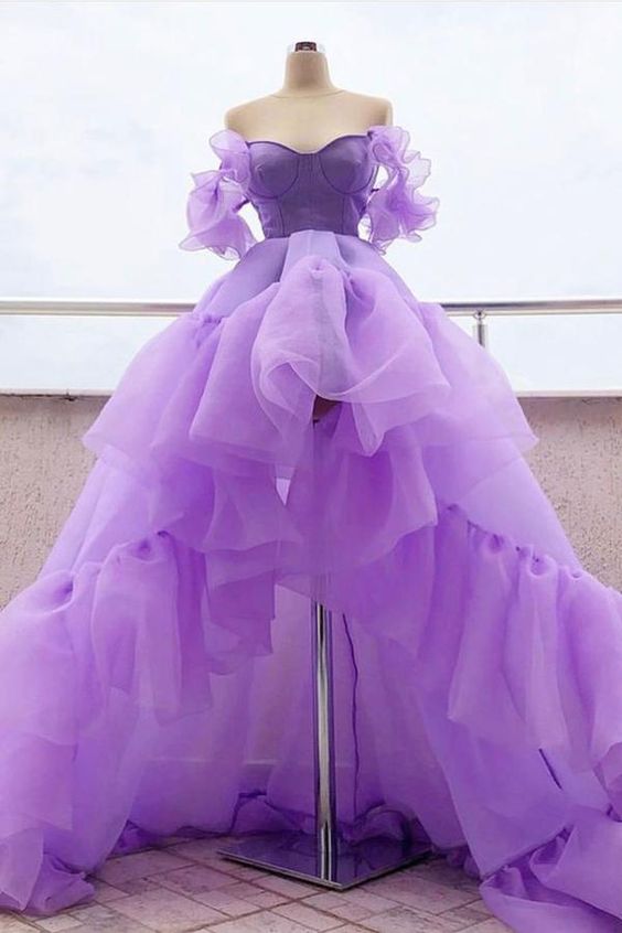 Purple tulle high low prom dress, purple evening dress cg2034