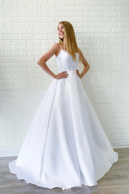 White satin long prom dress, white long evening dress cg2036