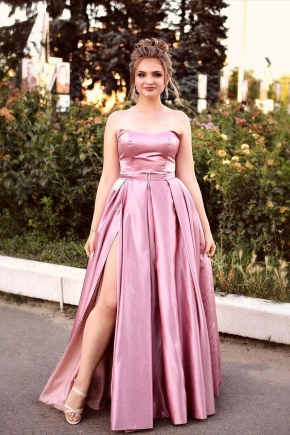 Satin Prom Dress with Slit, cheap long prom dresss 2021    cg20389