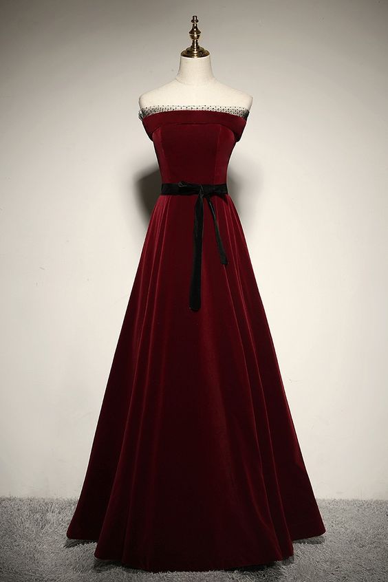 2021 Burgundy Velvet Long Prom Dress formal dress    cg20390    cg20390