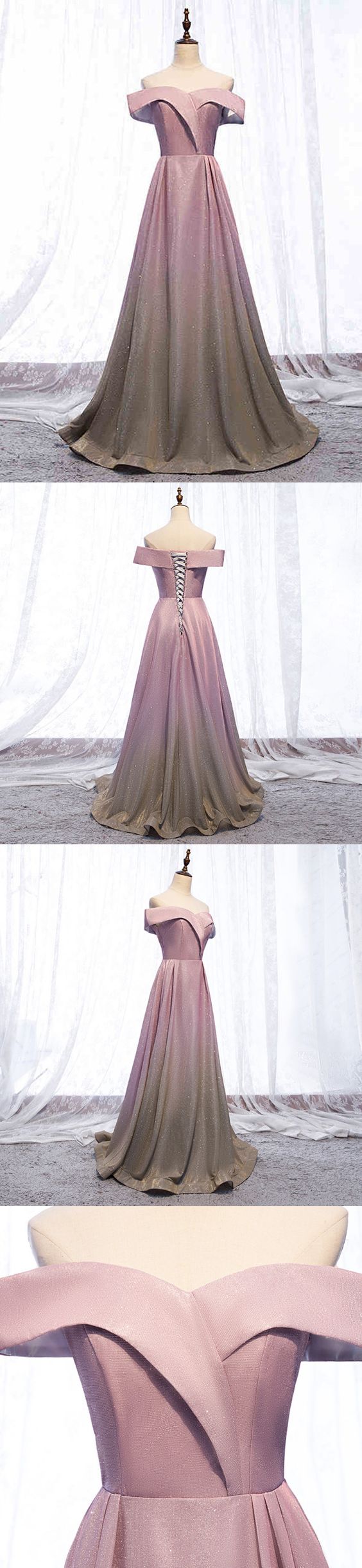 A Line Floor Length Long Prom Dress Cap Sleeve Sparkly Gradient Prom Party Gowns cg2040