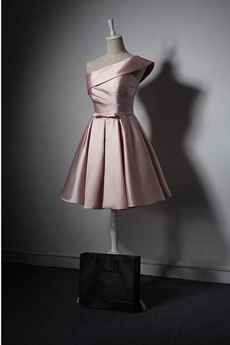 Lovely Simple One Shoulder Pink Bridesmaid Dress, Pink Satin Homecoming Dress    cg20404