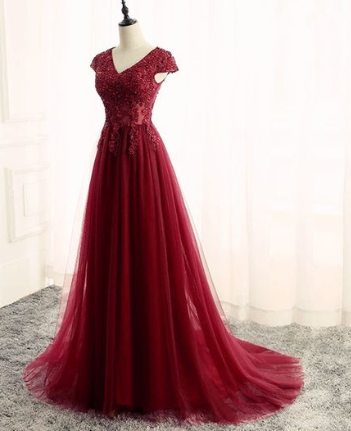 Tulle Prom Dress,V Neck Dress,Formal Gowns,Long Evening Dress cg2041