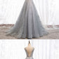 Deep V Neck Silver Sparkly Prom Dresses Open Back 2019 Long A Line Sweep Train Prom/Evening Gowns cg2042
