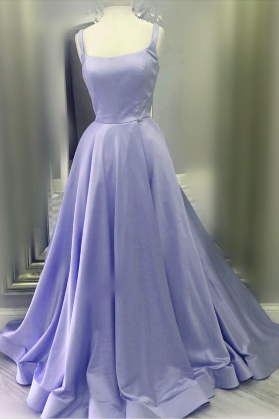 Long Lavender Prom Dresses 2021 Ball Gown Satin Spaghetti Straps    cg20423
