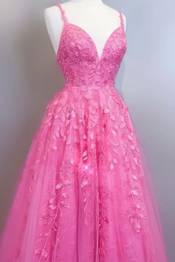 2021 hot pink lace appliques long prom dress formal dress    cg20432
