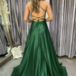 Green satin long A line prom dress evening dress    cg20446