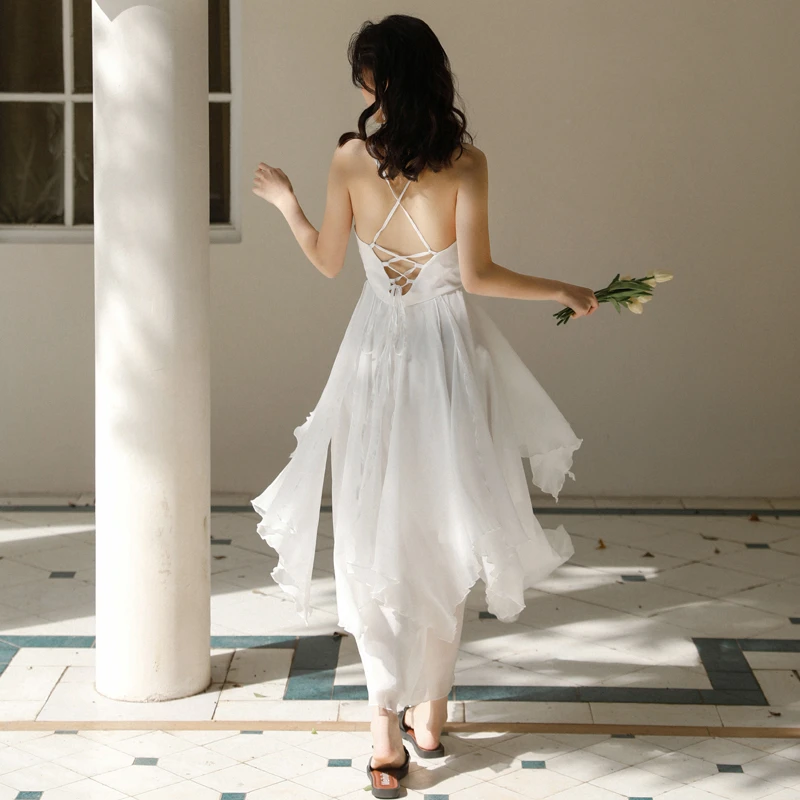 White Chiffon High Low Chic Simple Wedding Party Dress, White Short Prom Dress Graduation Dress   cg20451