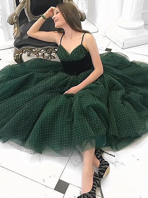 Green Spaghetti Straps Homecoming Dress Tulle Cheap Fashion Homecoming Dress  cg2054