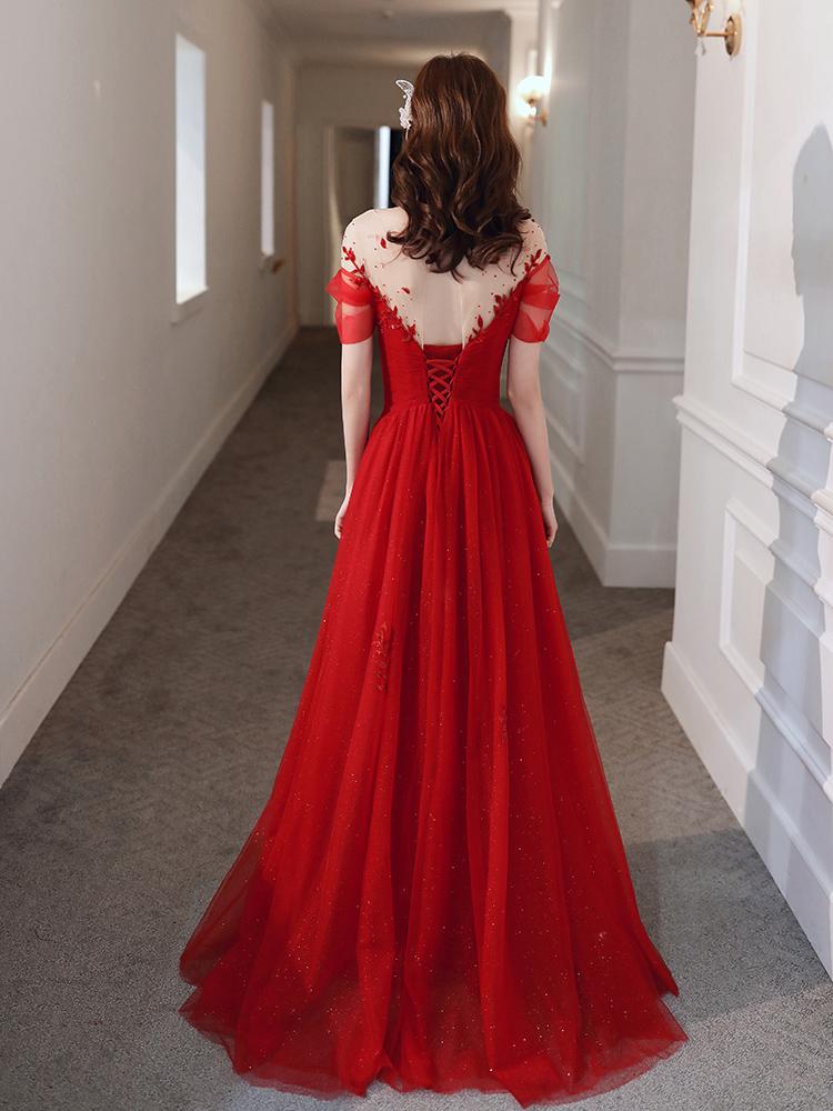 Red Tulle Sweetheart Elegant Long Formal Dress, Red Party Dress Wedding Party Dress Prom Dress     cg20575