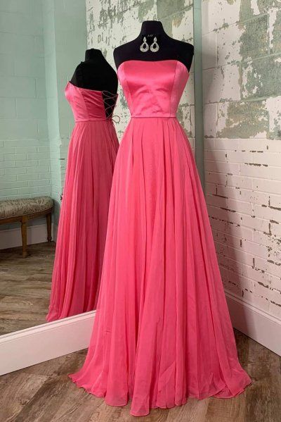 Simple Strapless Lace-Up Watermelon Prom Dress    cg20598