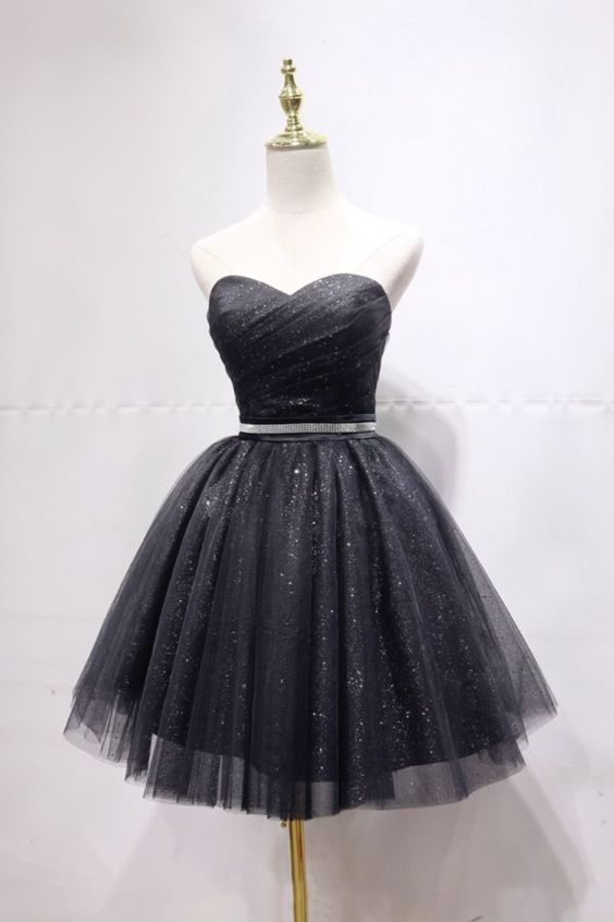 princess A-line black party dress with sweetheart and lace up back Homecoming Dress    cg20666