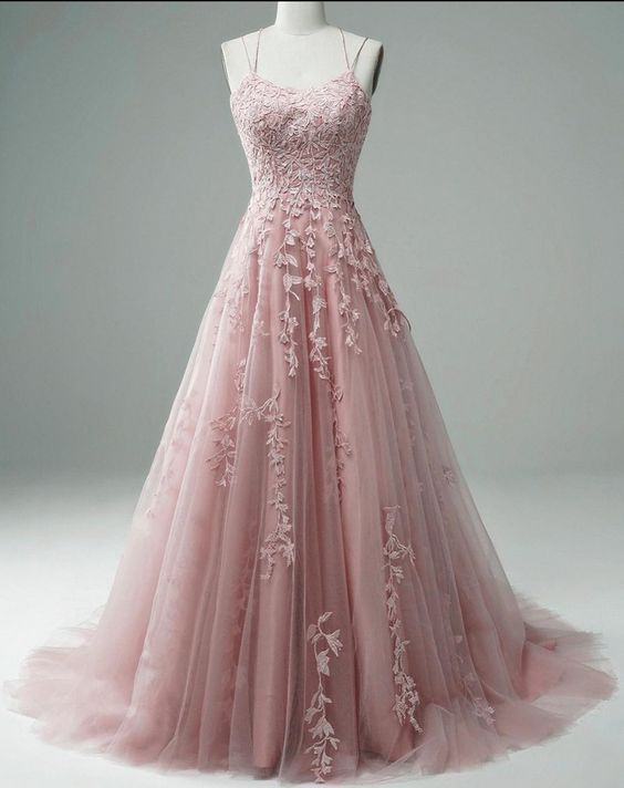 pink prom dresses 2021 lace applique a line elegant spaghetti straps cheap senior prom gowns     cg20673