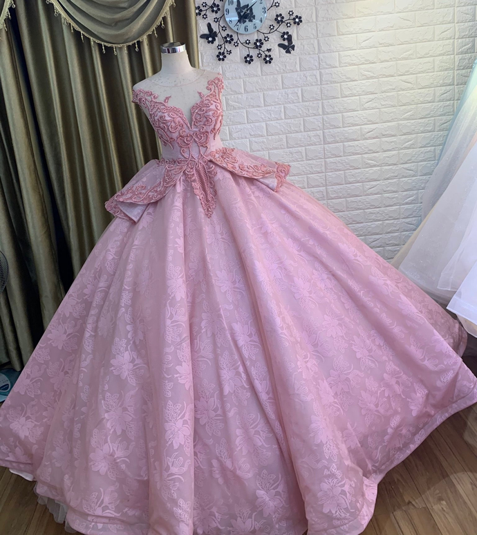 tulle princess long formal prom dress, long pink evening dress     cg20684