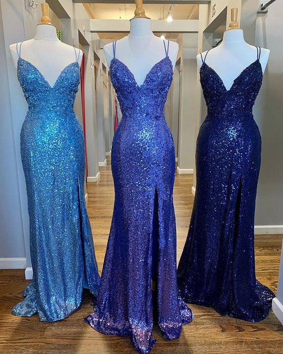 2021 Sparkly Mermaid V Neck Sequins Prom Dress with Split     cg20699