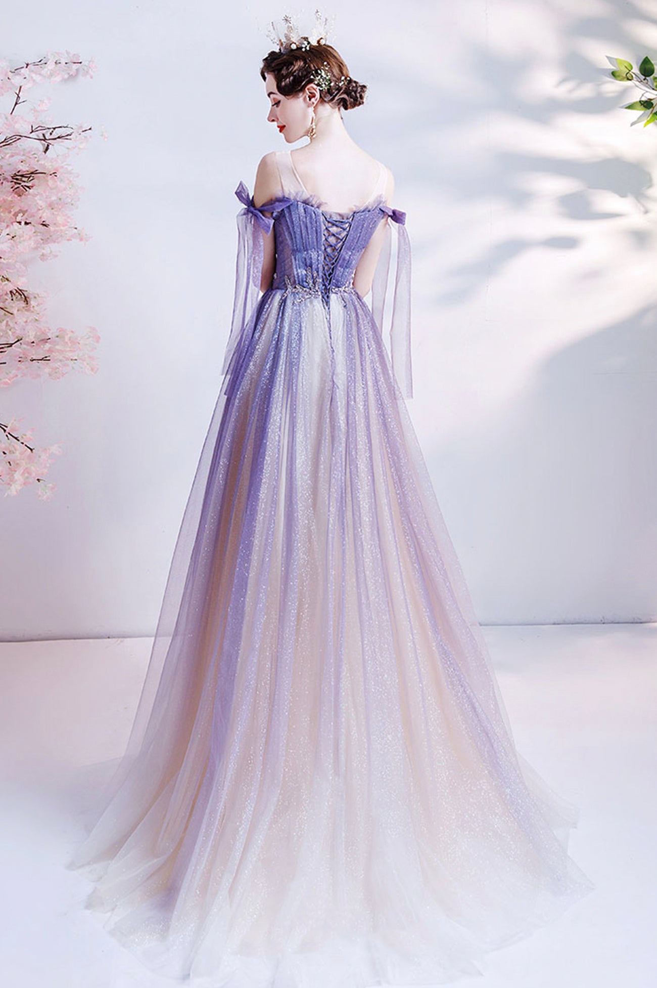 PURPLE TULLE LONG A LINE PROM DRESS EVENING DRESS    cg20720