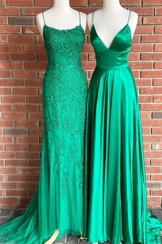( Dress left ) Green tulle long prom dress, evening dress    cg20741