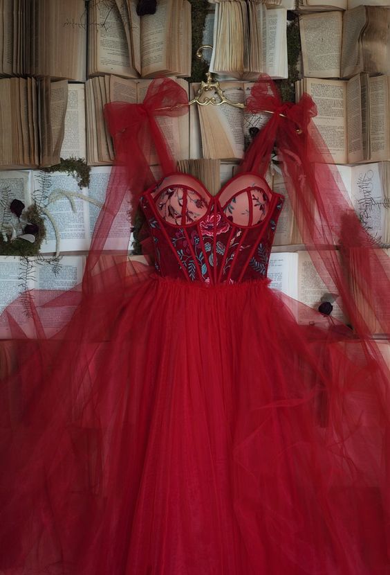 Red Velvet Modest Tulle Prom Eevning Dresses    cg20750