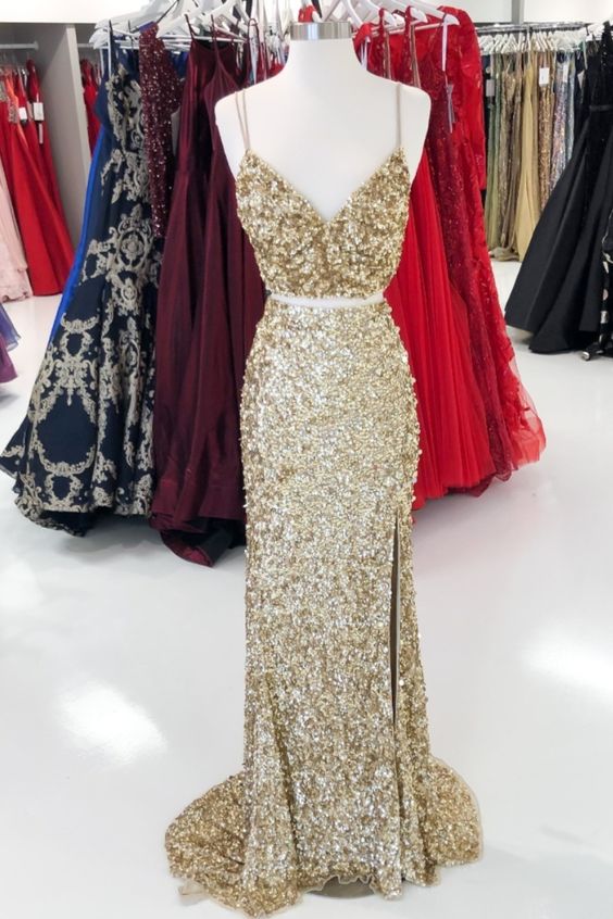 Gold Sequins Party Dress prom gown   cg20775