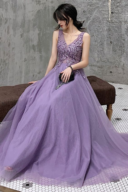 A-line lilac long prom dress party dress    cg20782