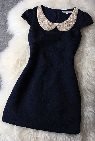 Luxury Designer Dark Blue homecoming Dress With Pearl Beaded Collar cg2079