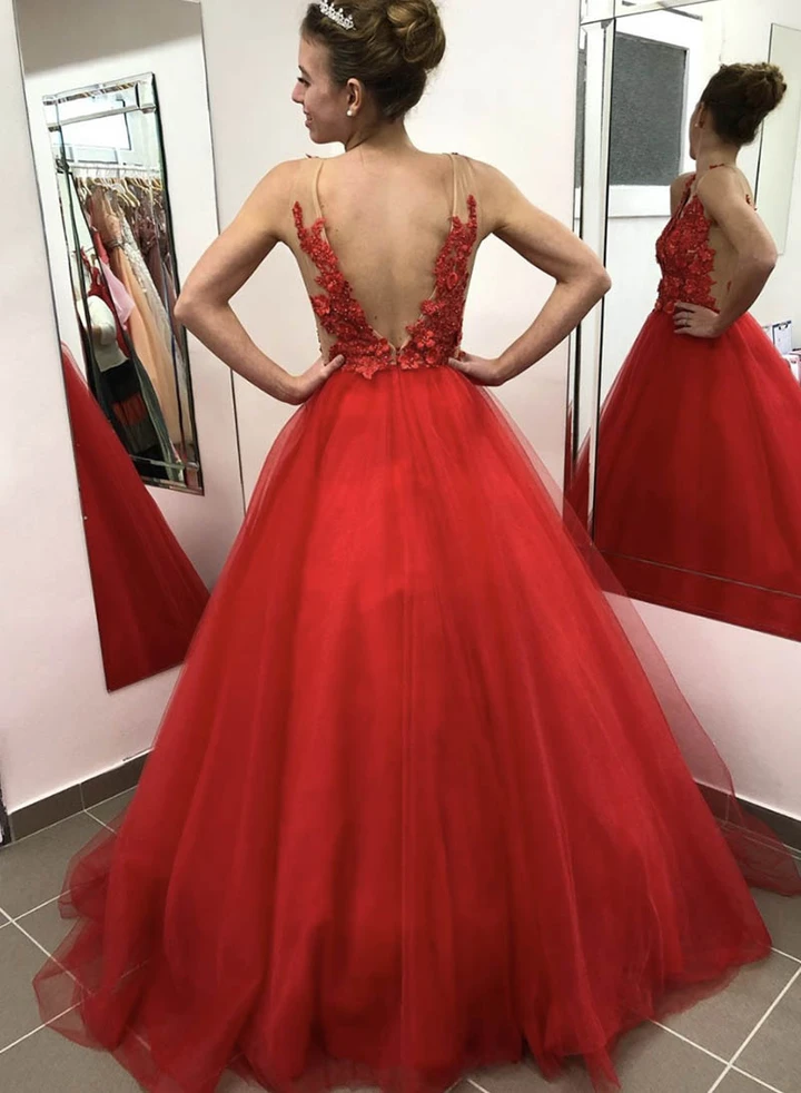 Charming A Line V Neck Red Long Prom/Evening Dress with Appliques    cg20807
