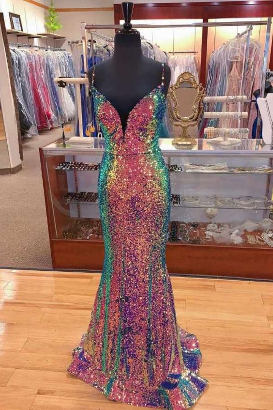 2021 glitter mermaid sequined prom dress long evening dress    cg20813