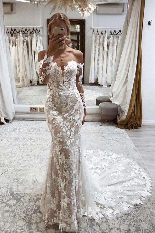 Mermaid lace long sleeve prom dress evening dress    cg20818