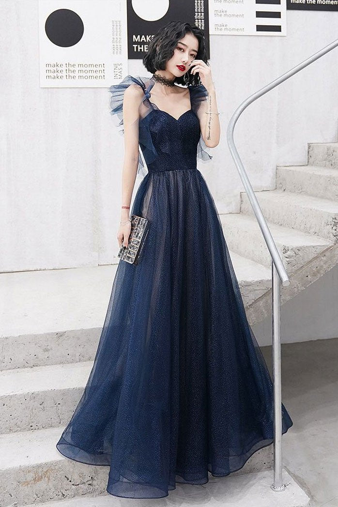 Dark blue sweetheart tulle long prom dress blue tulle formal dress    cg20831