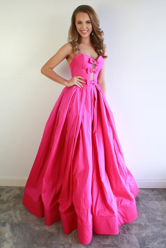 Sexy Sweetheart Neck Hot Pink Satin Long Prom Dress    cg20839