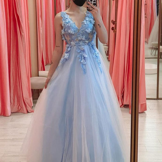 Appliques V-Neck A-Line Prom Dresses,Long Prom Dresses    cg20867