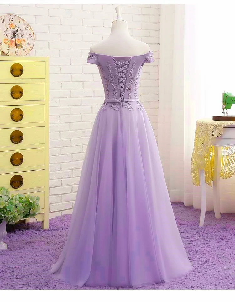 Light Purple Sweetheart Lace Applique Off Shoulder Prom Dress    cg20880