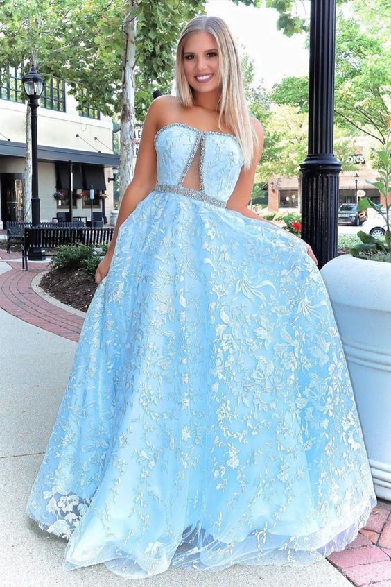 Blue Floral Prom Dress     cg20917