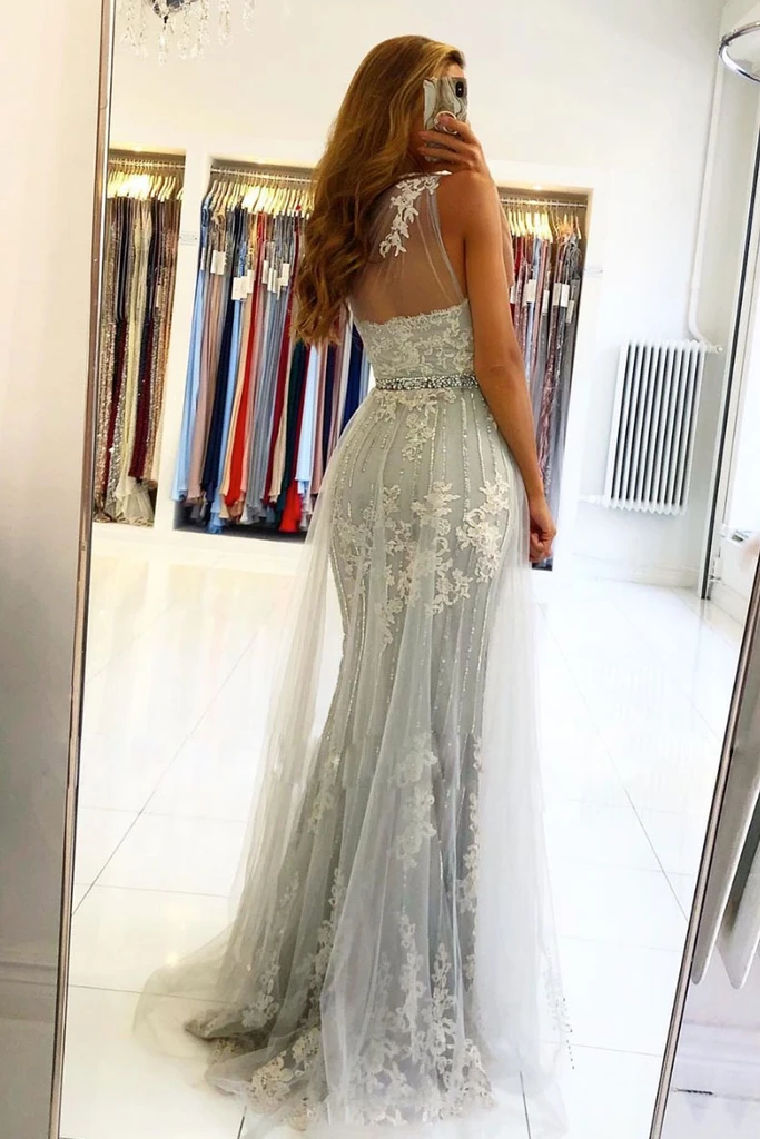 Glamorous Mermaid One Shoulder Grey Long Prom/Evening Dress with Appliques    cg20943