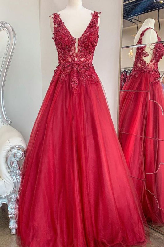 A-line Red Long Prom Dress   cg21013