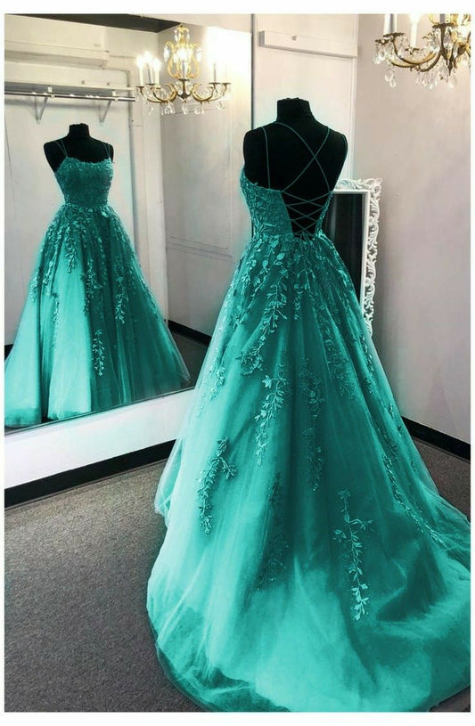 elegant tulle and lace prom dress with appliques    cg21019