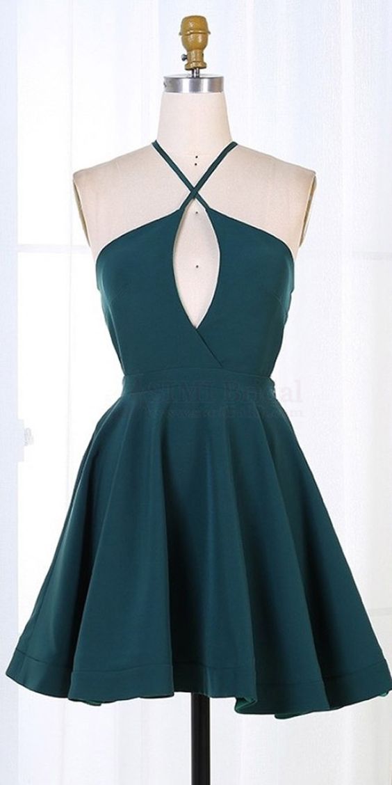 Dark Green Short Satin Homecoming Dresses Party Dresses  cg2106