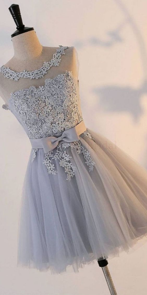 Silver Knot Tulle Homecoming Dresses Short Dresses with Applique cg2107