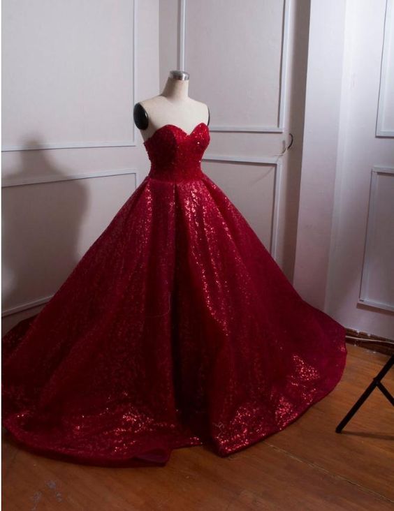 Charming Burgundy Off the Shoulder Ball gown Prom Dress, Sequins Open back Sweetheart Prom Gowns, Sweet 16 Dresses    cg21138